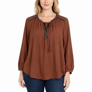 DR2 Blouse Large L Women's Rust With Navy Trim